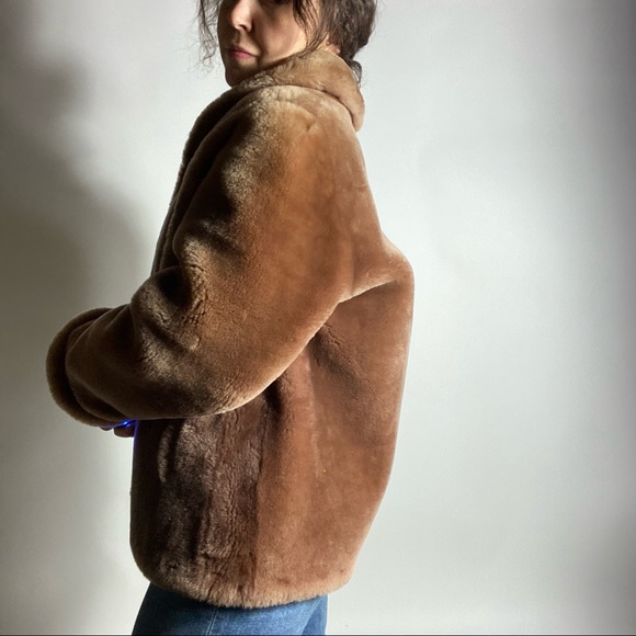 VINTAGE 1950’s Faux Fur Open Front Mauve Teddy Coat Womens Medium - Picture 8 of 10